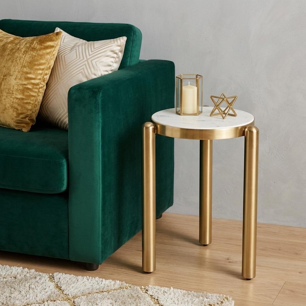 HomeRoots 22" White And Gold Marble and Iron Round End Table - 19.00 in. x 22.40 in. x 19.00 in.