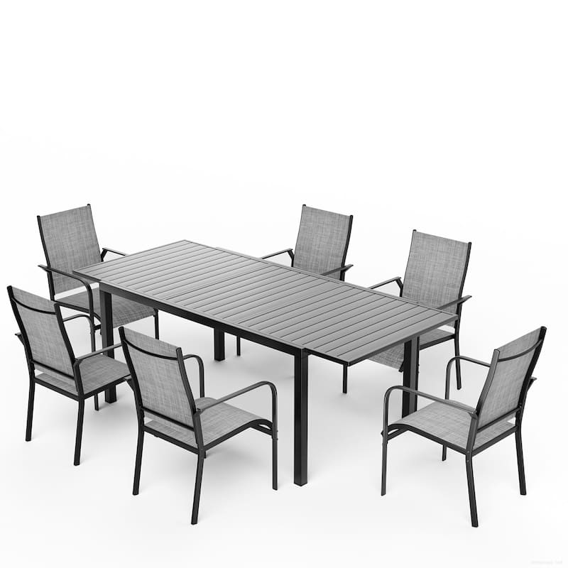 5/7/9-Piece Outdoor Patio Dining Set with Stackable Textilene Chairs and Slatted Table, Furniture with Adjustable Umbrella Hole