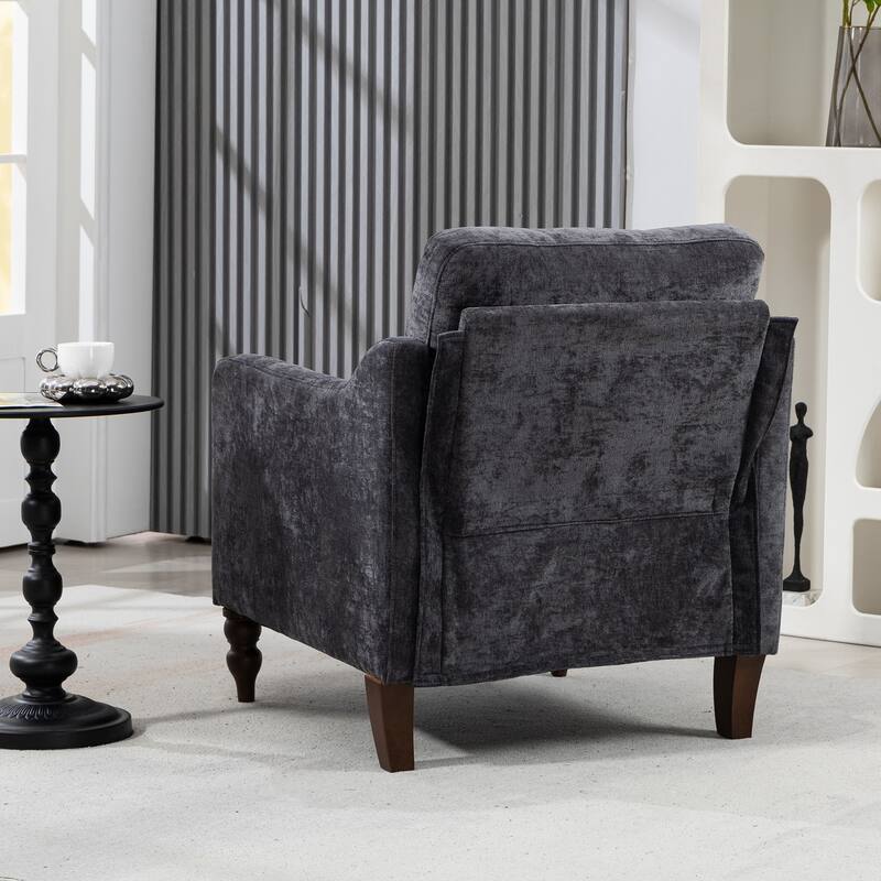 Chenille Accent Armchair, Upholstered Lounge Chair with USB Port, Single Sofa Chair with Wooden Legs & Side Storage