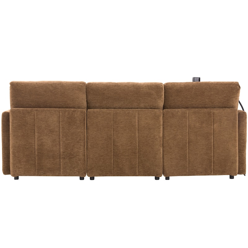 Modular Sectional Sofa with Movable Ottoman Convertible L-Shape or U-Shape Sofa Bed Built-in USB Charging Ports and Phone Holder