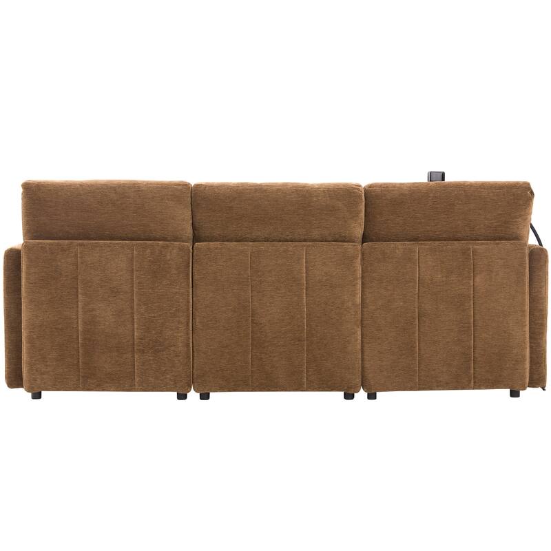 U Shaped Modular Sectional Sofa with Movable Ottoman, Chenille Upholstered 5-Seater Sofa with 2 USB Ports & Phone Holder