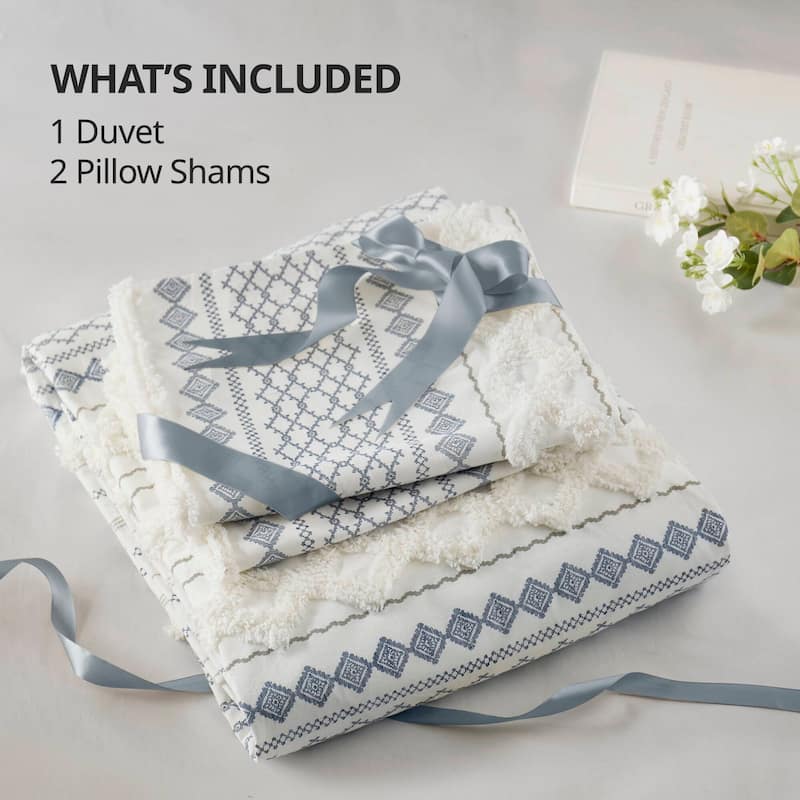 INK+IVY Imani Cotton Printed Duvet Cover Set with Chenille