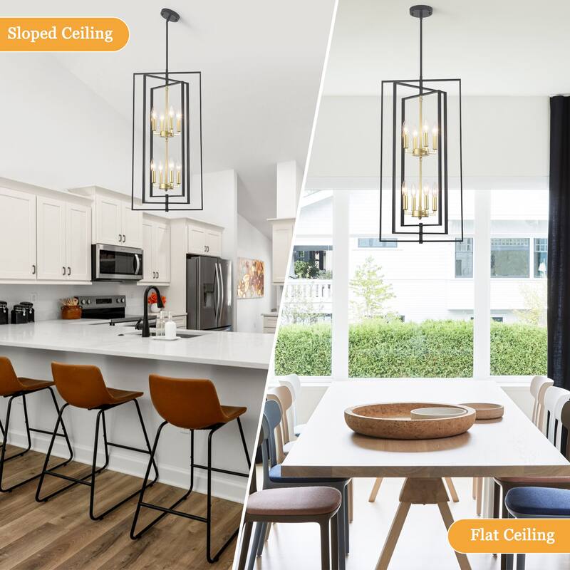 15.75inch Simple and fashionable 8 light double tier pendant with 3 tier rotatable metal frame without bulb