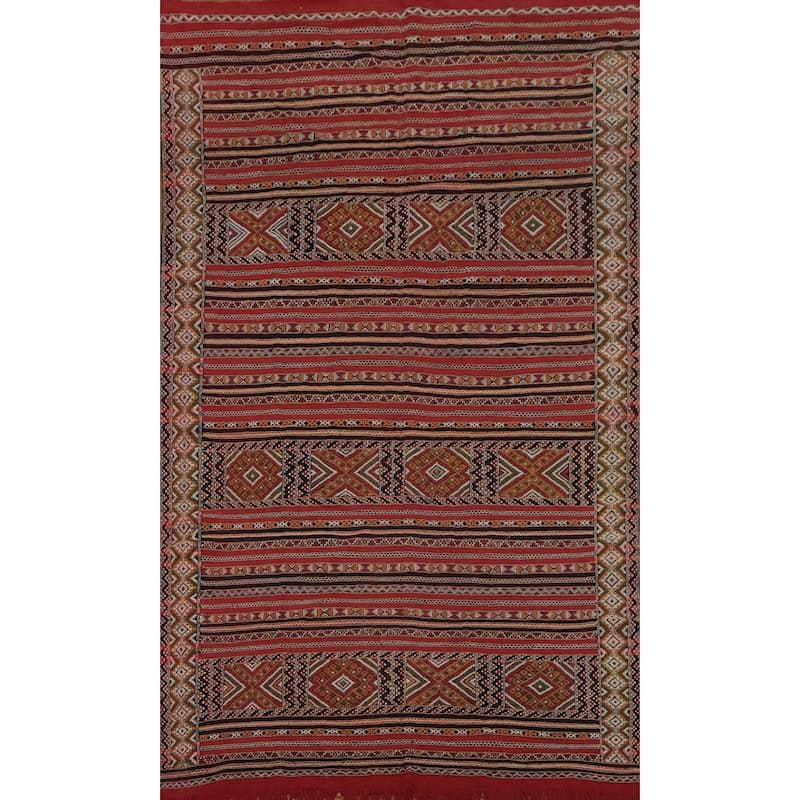 Hand Woven Oriental 100% Wool Carpet Tribal Geometric Red Kilim-Moroccan Area Rug - 11' 0'' X 7' 4''