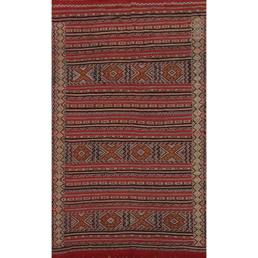 Hand Woven Oriental 100% Wool Carpet Tribal Geometric Red Kilim-Moroccan Area Rug - 11' 0'' X 7' 4''