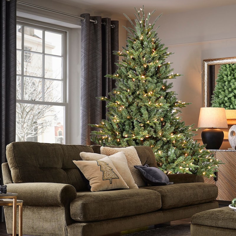 Full-Shape Pre-Lit Christmas Tree - PE/PVC Mixed Branches, Wide Base, Hinged Structure, Metal Stand - Green