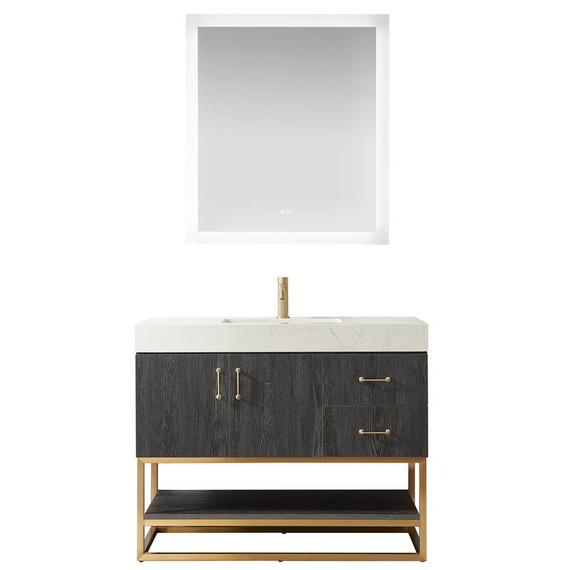 Alistair Bath Vanity with Grain White Stone Top and Mirror