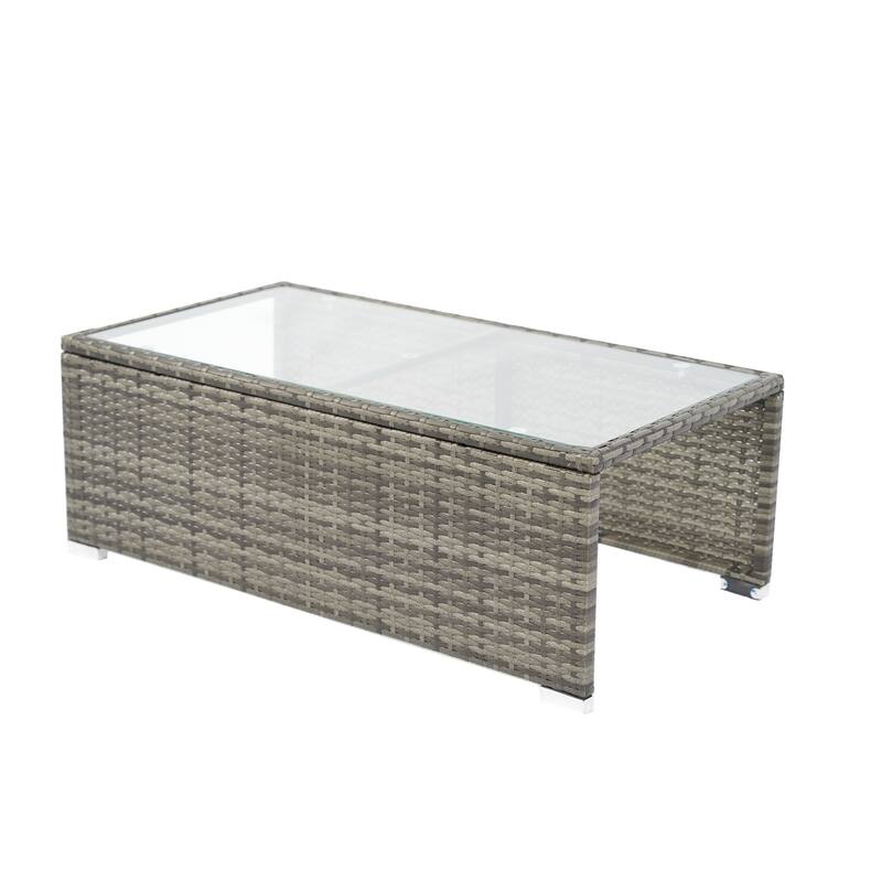 8 Pcs Patio L-Shaped Sectional Sofa Set, Outdoor Wicker Rattan Furniture Set with One Storage Box Under Seat and Coffee Table