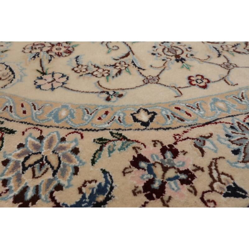 5x5 Round Hand Knotted Wool Ivory Nain Round Traditional 250 KPSI Rug - 5' x 5' -Round