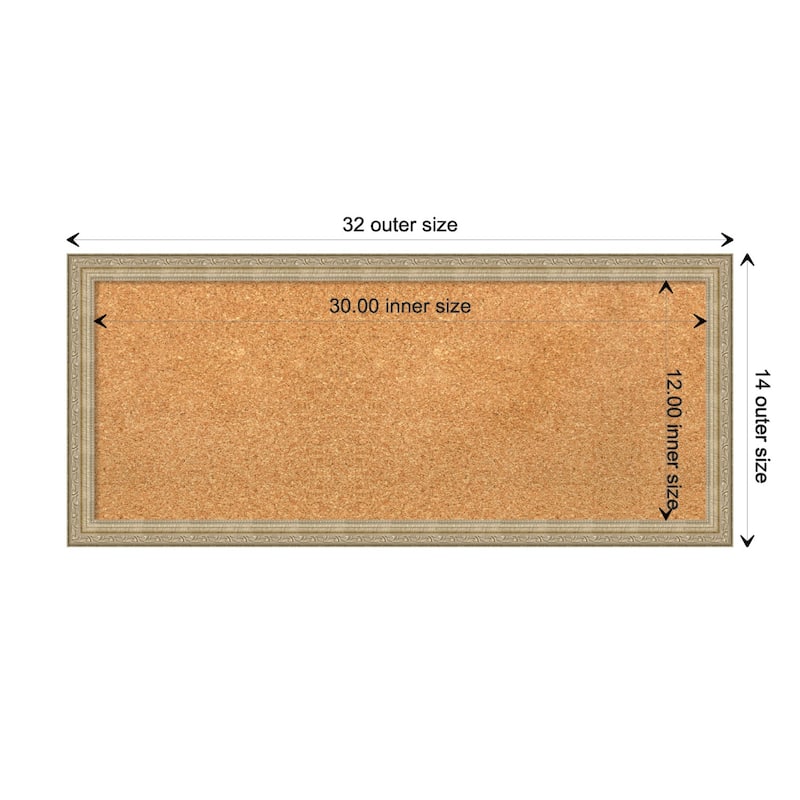 Paris Champagne Framed Natural Corkboard Bulletin Board - Board Size 30x12