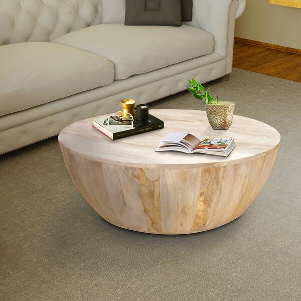 slide 1 of 8, Distressed Mango Wood Round Coffee Table