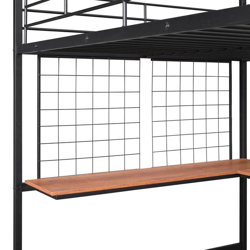 Metal Full Size Loftbeds with Desk and Metal Grid, for Kids/Bedroom