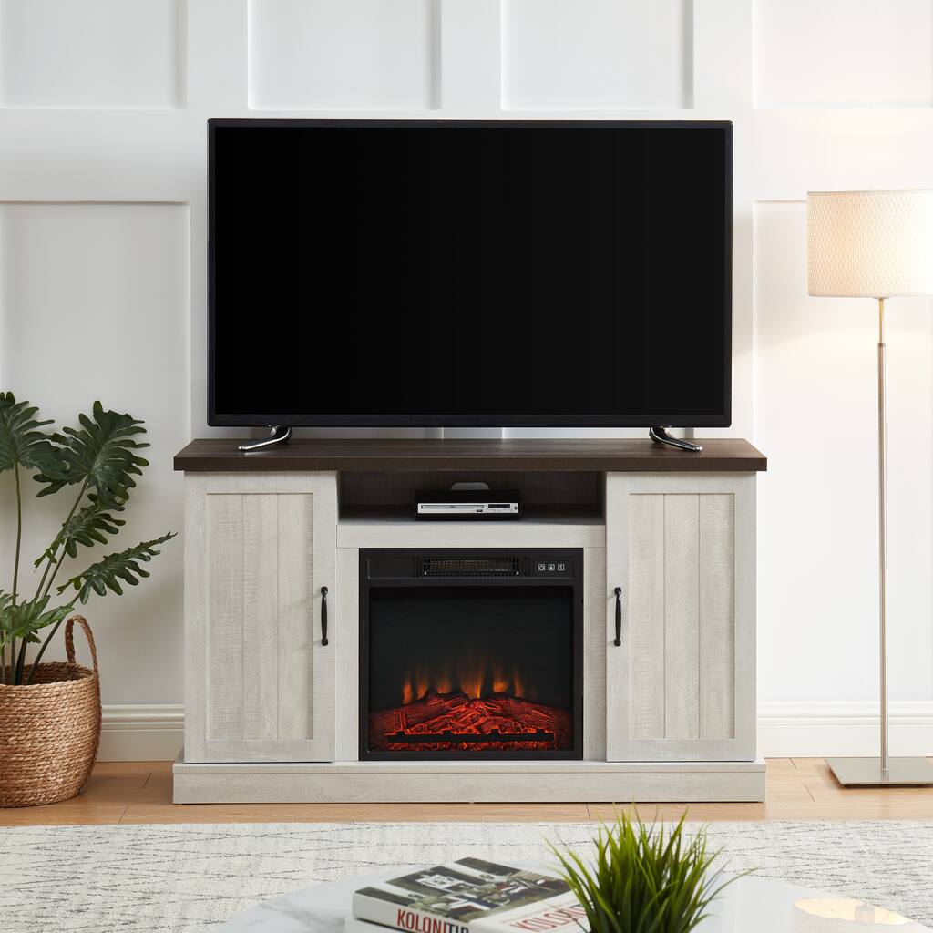 GZMR Farmhouses TV Stand Media Console Table Living Room with Fire Place