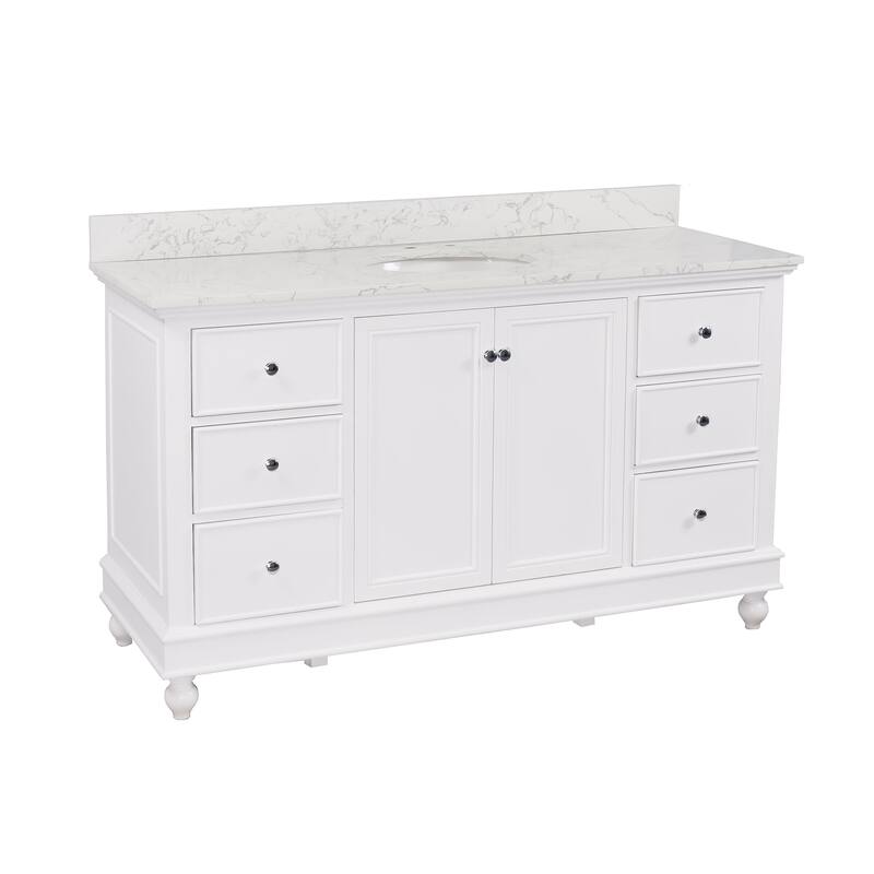 KitchenBathCollection Bella 60" Single Bathroom Vanity with Engineered Marble Top