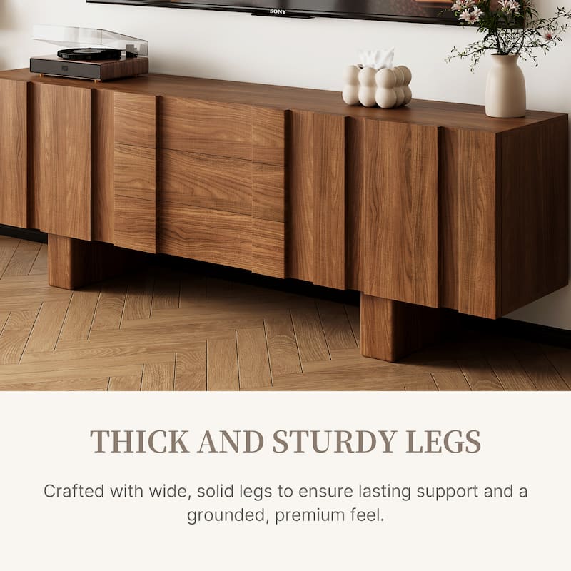 71" Mid Century Wood TV Stands, Brown Media Console with 3 Drawers and 2 Cabinets