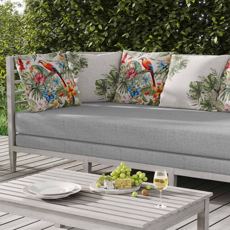 Leafy Lyricist Indoor/Outdoor Reversible Throw Pillow White and Red