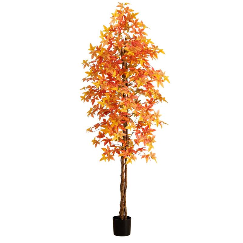 Deluxe Maple Fall Harvest Artificial Potted Tree - 8'
