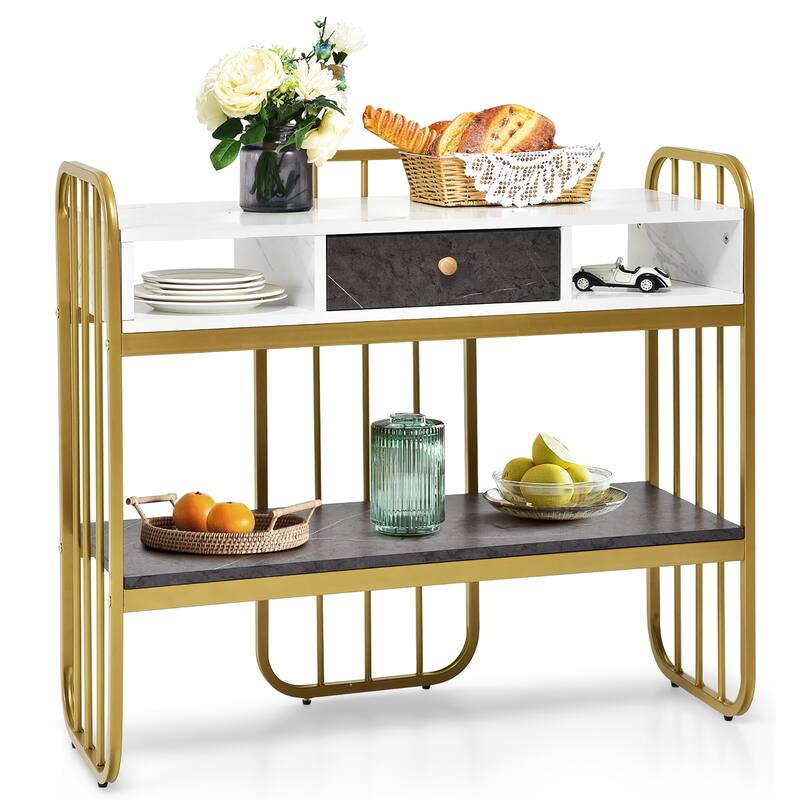 Costway Console Table with Drawer Storage Shelf Wide Tabletop Modern - White & Black & Gold