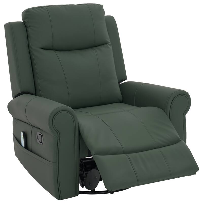 Roomfitters Manual Massage Swivel Rocker Recliner Chair with Heat and Side Pocket, PU Leather