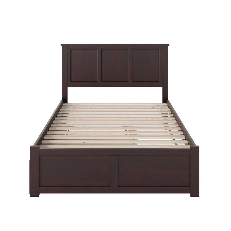 Madison King Solid Wood Platform Bed with Footboard & Twin XL Trundle in Espresso