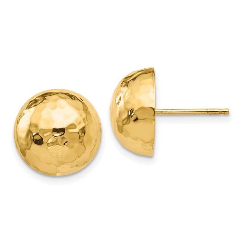 Curata 14k Yellow Gold Polished Closed back 13mm Hammered Half Ball Post Earrings