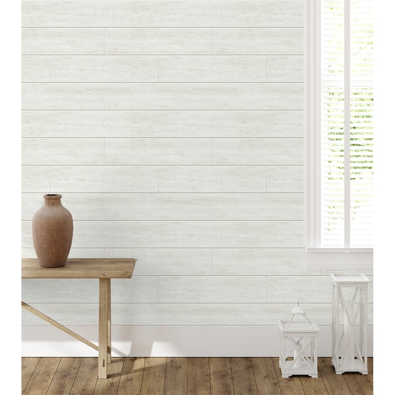 Seabrook Designs Coastal Faux Shiplap Prepasted Wallpaper - 20.5 in. W x 33 ft. L