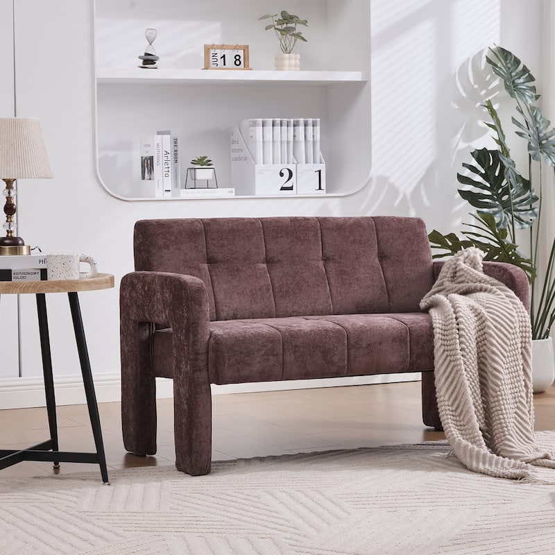 Modern 2-Seater Sofa Armchair with Chenille Fabric, for Living Rooms, Bedrooms, Lounges and Reading, Wine Red