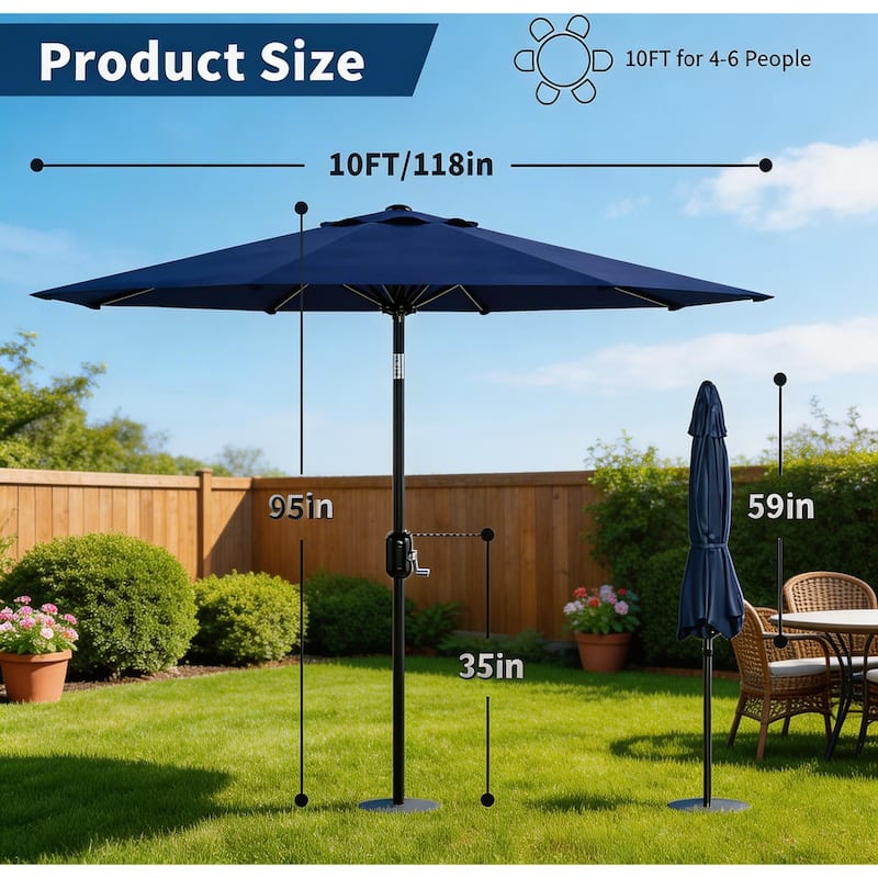 10 FT Patio Umbrella, with Push Button Tilt and Crank