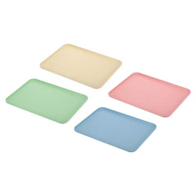 Fast Food Tray, 4 Pack PP Reusable Serving Tray Pink/Blue/Green/Beige