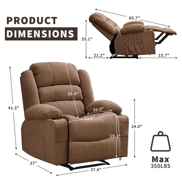 dimension image slide 2 of 3, Widen Recliner Chair for Adults, Heavy Duty 350Lb Manual Large Lounge Chairs