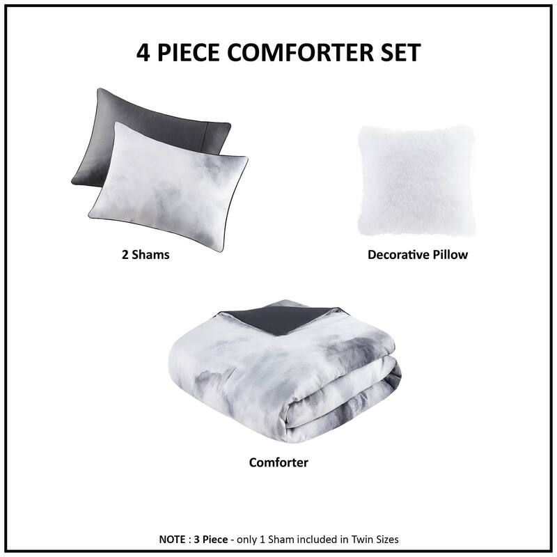 Intelligent Design Karissa Watercolor Tie Dye Printed Comforter Set with Throw Pillow