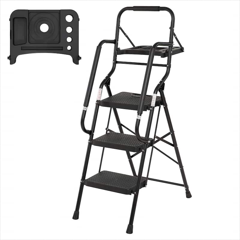 3 Step Ladder with Handrails Folding Step Stool
