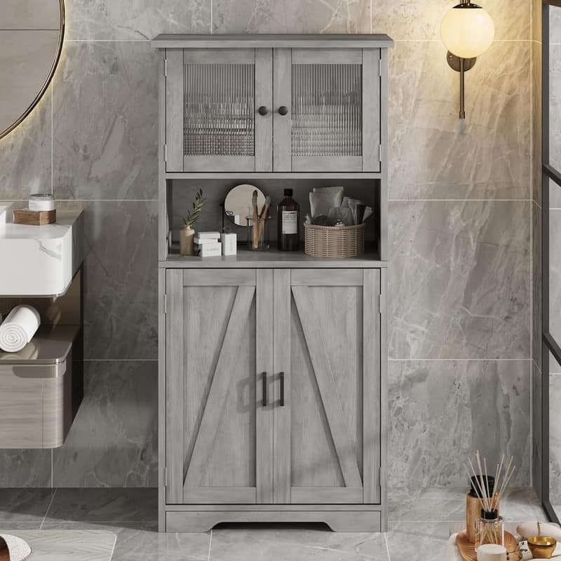Bathroom Cabinet, Storage Cabinet with Adjustable Shelves - Grey