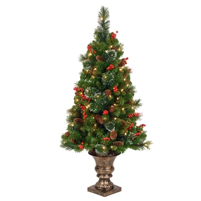 National Tree Company 4 ft. Crestwood Spruce Entrance Tree with Clear Lights - 4 Foot