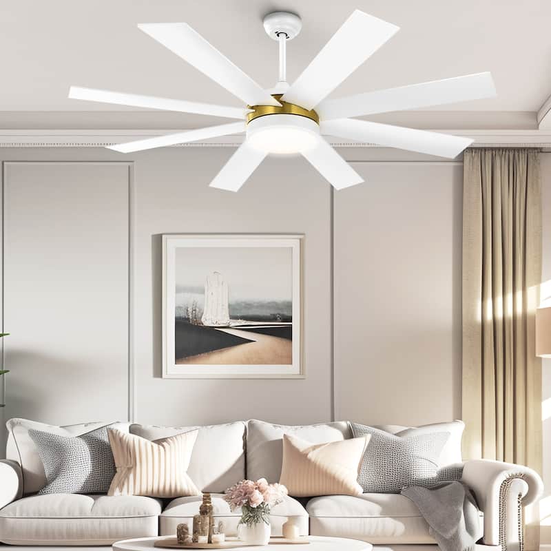 60" 8 Blades Smart Ceiling Fan with Light and App Control - White