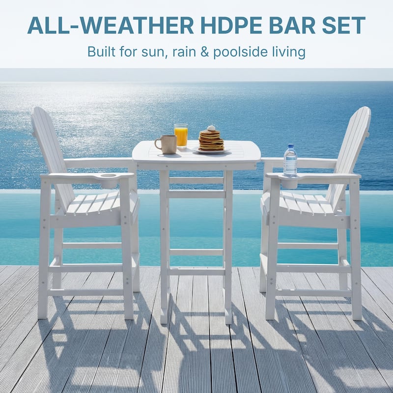 HDPE Poly Lumber Bar Height Patio Table, All-Weather Outdoor High Top Bistro Table, Slatted Top, Easy Assembly