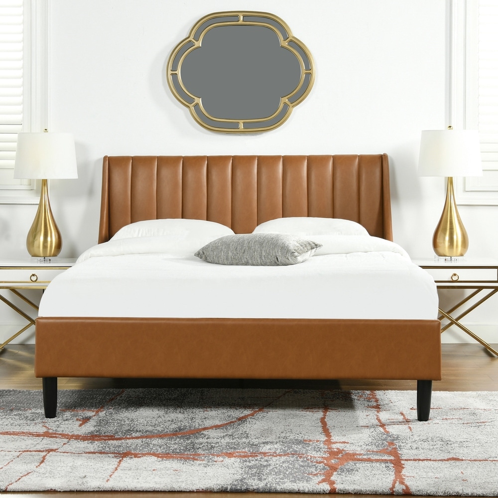 Brown faux shop leather bed frame