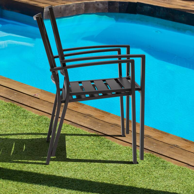 Iron Stackable Outdoor 2-Piece Patio Chairs with Powder-coated Finish, Black