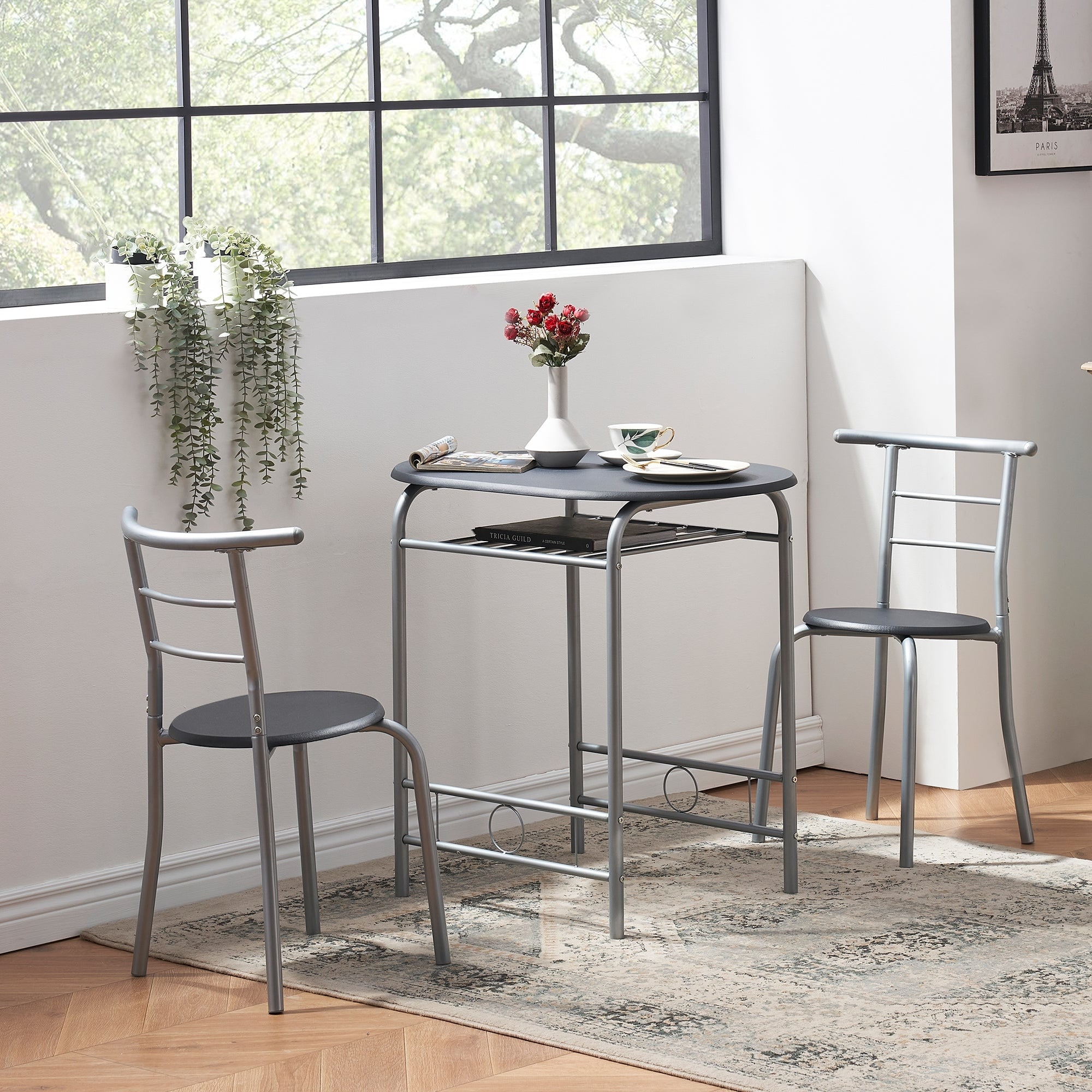Modern Piece Dining Set with Wood Oval Table and Chairs for