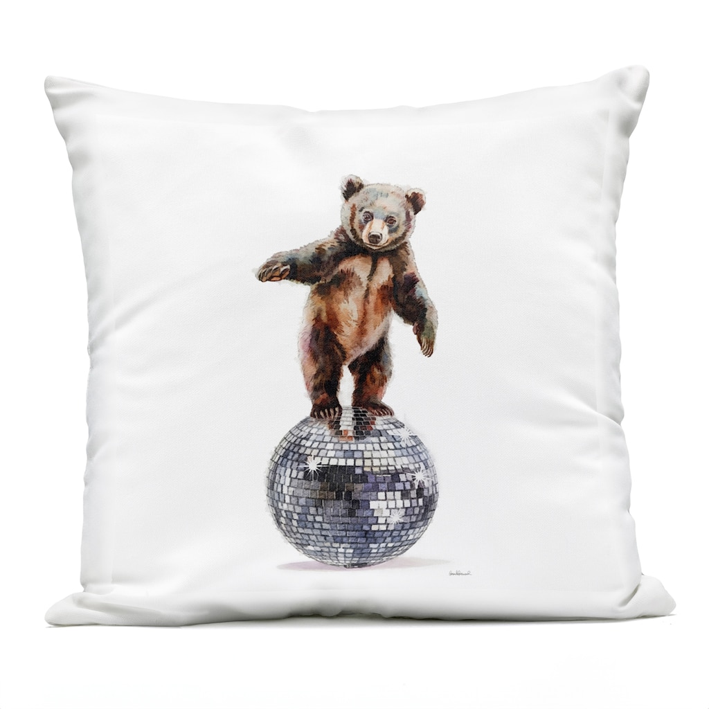 Stupell Bear Balancing on Disco Ball Printed Outdoor Throw Pillow Design by Amanda Greenwood