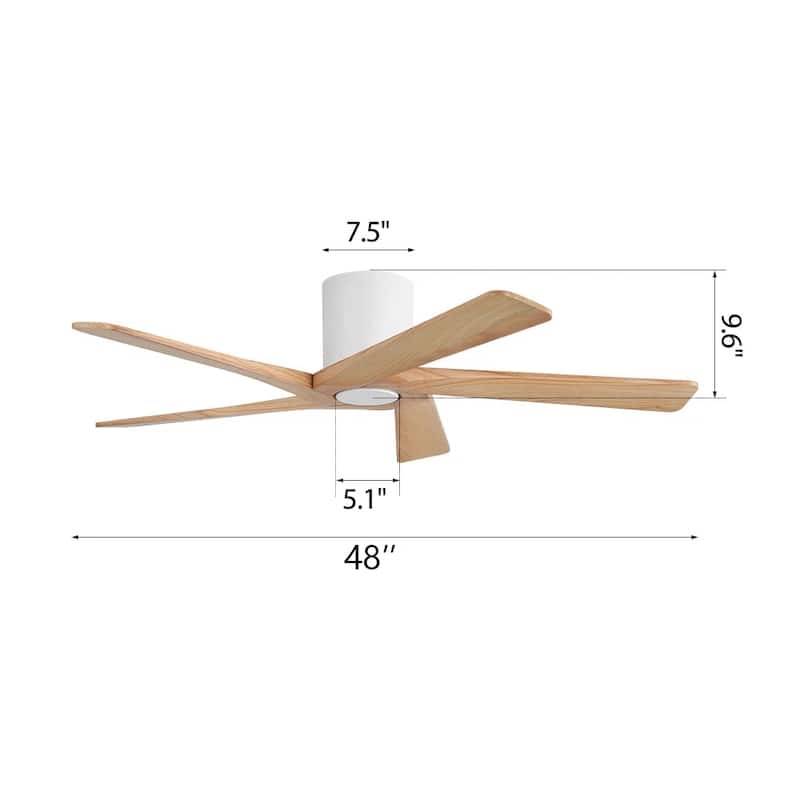 MLiAN 5 Solid Wood Blades Indoor Flush Mount Ceiling Fan with Remote