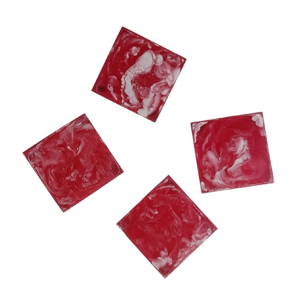 Set of 4 Square Rose Pink Coasters Resin Dia 3.9" - Pink