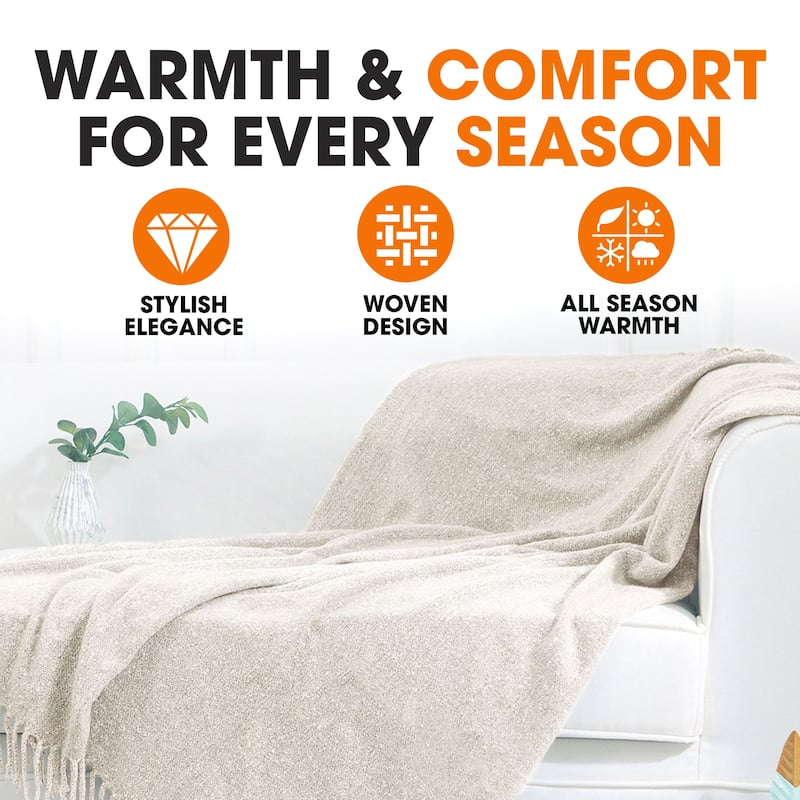 Cheer Collection Ultra Soft Knit Fringe Throw Blanket