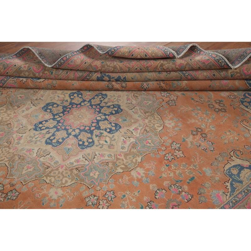 Hand Knotted Oriental 100% Wool Carpet Traditional Floral Oranges & Rust Mashad Area Rug - 12' 8'' X 9' 6''
