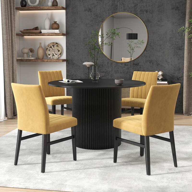 Roundhill Furniture Henriet 5-Piece Round Pedestal Dining Set