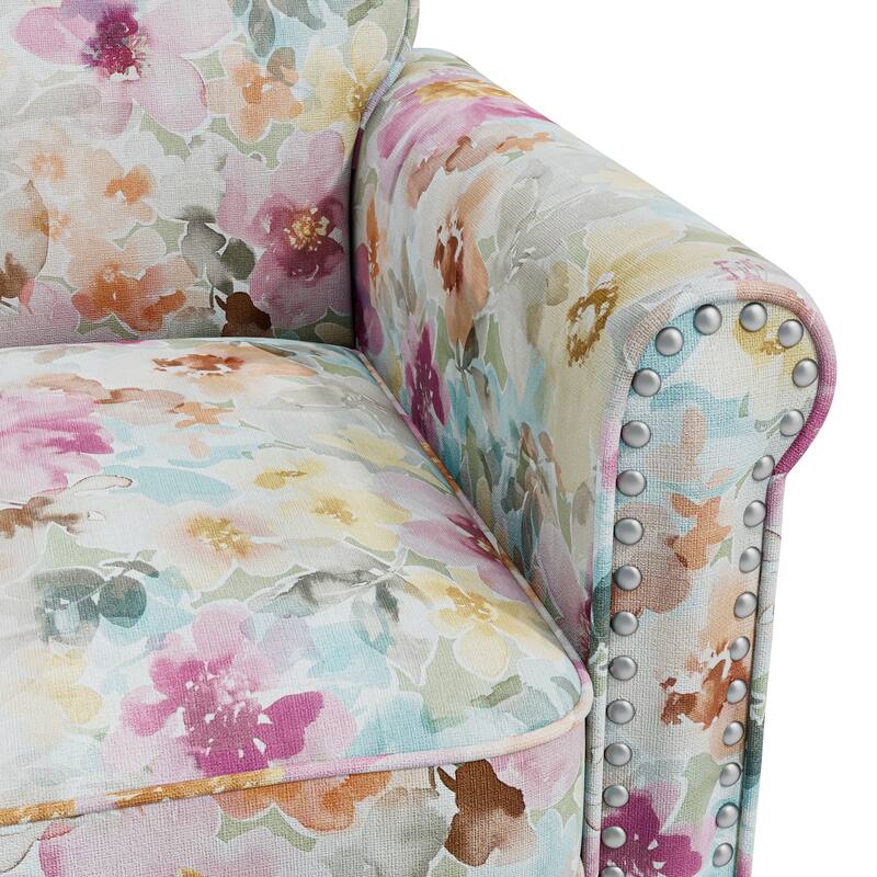 Herve Traditional Rolled Arm Accent Chair with Pewter Nailheads