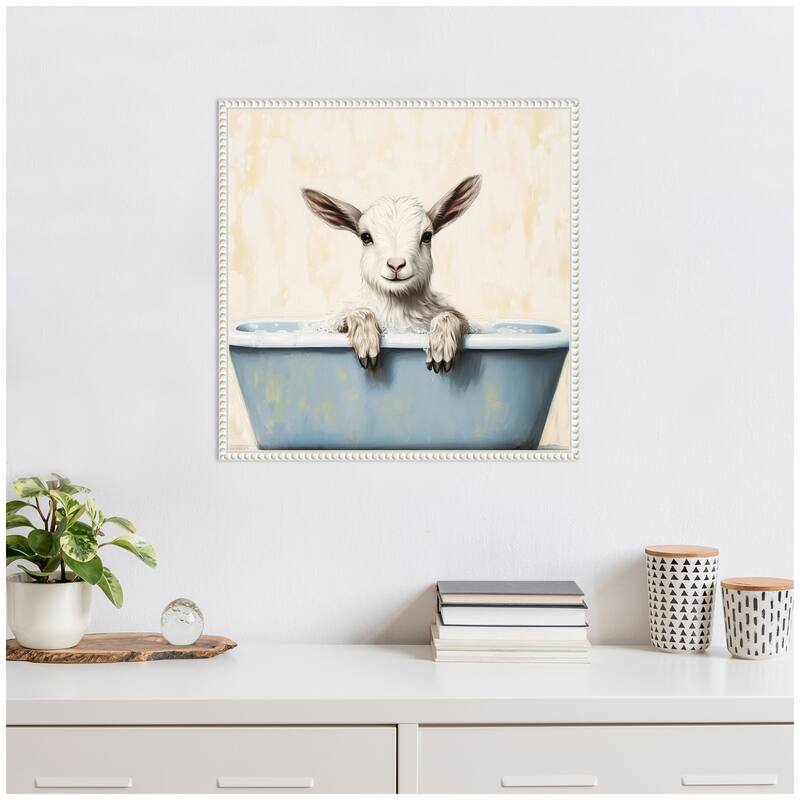 Kate and Laurel Sylvie Country Goat in Light Blue Bathtub Framed Canvas by The Creative Bunch Studio