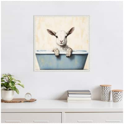Kate and Laurel Sylvie Country Goat in Light Blue Bathtub Framed Canvas by The Creative Bunch Studio