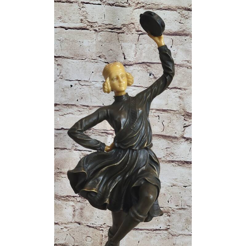 Russian Tambourine Dancer Bronze Metal Resin Head Sculpture Statue Marble Base
