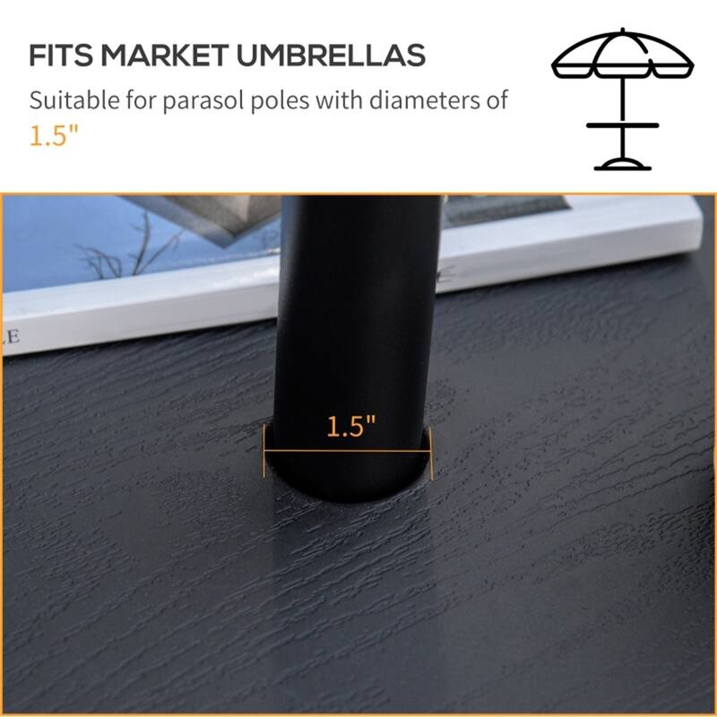Black HDPE Umbrella Table Fits 1.5 Inch Pole Outdoor Patio Poolside Drink Snack Table - 19.75" Dia x 2.25" H